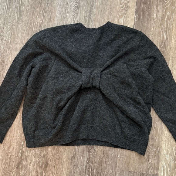 COS Bow Tie Back Relaxed Fit Wool Sweater in Dark Grey - Picture 1 of 4